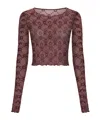 Marine Serre Moonogram Mesh Flock Ls Cropped Top Woman Aubergine In Red