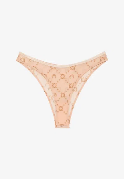 Marine Serre Moonogram Mesh High Waist Bikini Bottom In Brown