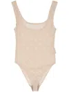 Marine Serre Moonogram Flocked Mesh Bodysuit In Neutrals