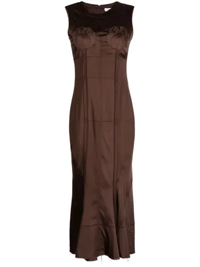 Marine Serre Moonogram-jacquard Sleeveless Mididress In Brown