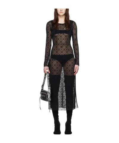Marine Serre Moonogram Long-sleeved Dress In Black