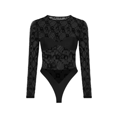 Marine Serre Moonogram Long-sleeve Bodysuit In Black