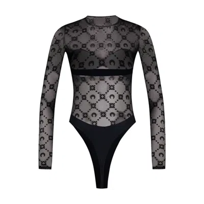 Marine Serre Moonogram Mesh Flock Bodysuit In Black