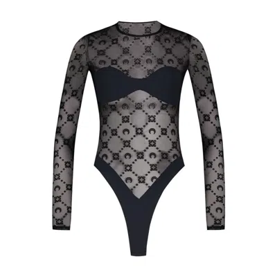Marine Serre Moonogram Mesh Flock Bodysuit T-shirt -  - Other - Black