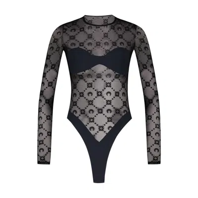 Marine Serre Moonogram Mesh Flock Bodysuit T-shirt -  - Other - Black In Multi