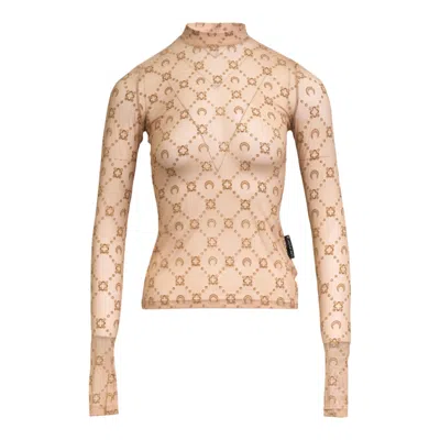 Marine Serre Moonogram Mesh Flock Highneck Top In Neutral