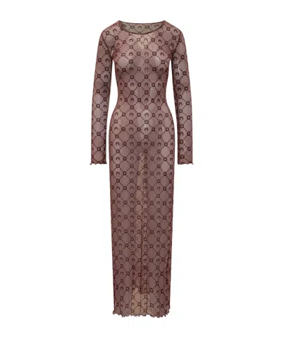 MARINE SERRE MARINE SERRE MOONOGRAM MESH FLOCK LONG DRESS