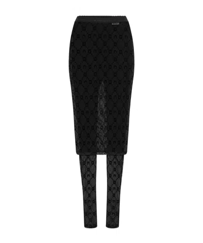 Marine Serre Moonogram Mesh Flock Pant-skirt In Black
