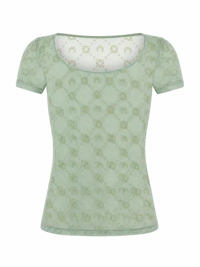 Marine Serre Moonogram Mesh Flock Ss Roundneck T Shirt In Green