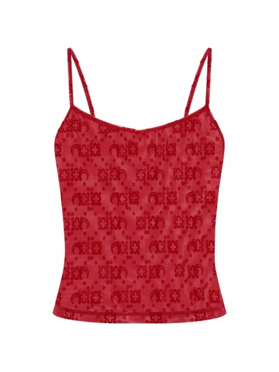 Marine Serre Moonogram Mesh Flock Straps Top Woman Red