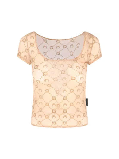 MARINE SERRE MOONOGRAM MESH FLOCK T-SHIRT