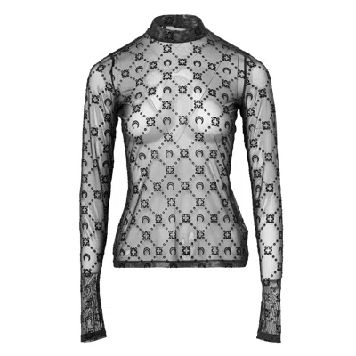 Marine Serre Moonogram Mesh Flock Tee In Black