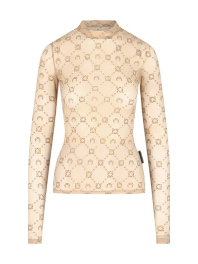 MARINE SERRE MOONOGRAM MESH FLOCK TOP WITH LOGO PRINT