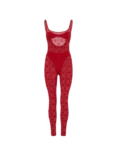 Marine Serre Moonogram Mesh Jumpsuit In Red