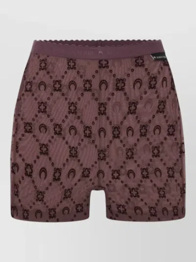 Marine Serre Moonogram Mesh Lace Biker Shorts In Brown