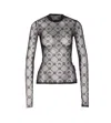Marine Serre Moonogram Mesh Lock Long Sleeves Top In Black