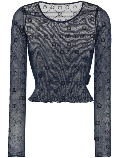 Marine Serre Moonogram Mesh Longsleeved Top In Blue