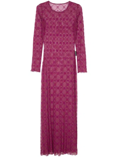Marine Serre Purple Moonogram Mesh Flock Maxi Dress In Rd50 Cherry