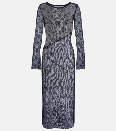 Marine Serre Midikleid Moonogram Aus Mesh In Black On Black
