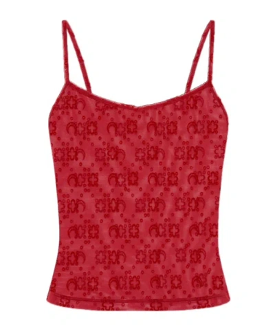 Marine Serre Moonogram Mesh Flock Straps Top Woman Red