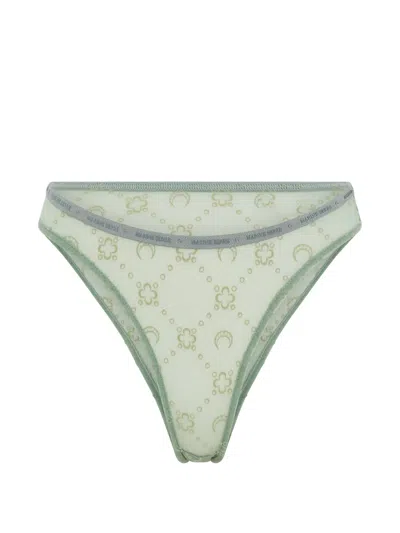 Marine Serre Moonogram Mesh Thong In Green