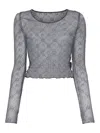Marine Serre Mesh Moonogram Sheer Top In Grey