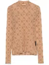 Marine Serre Printed Fitted Top Sheer Sleeves In Neutral