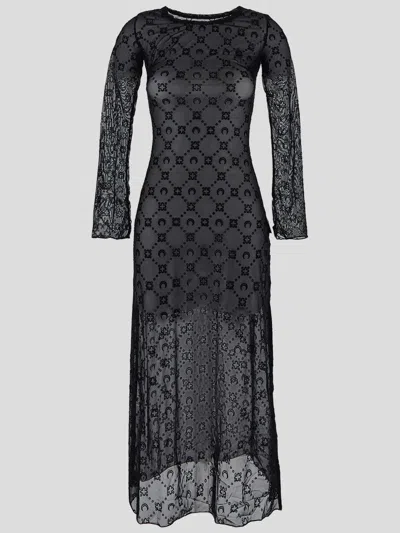 Marine Serre Moonogram Mesh Tube Dress In Black