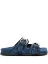 Marine Serre Moonogram-pattern Denim Sandals In Blue