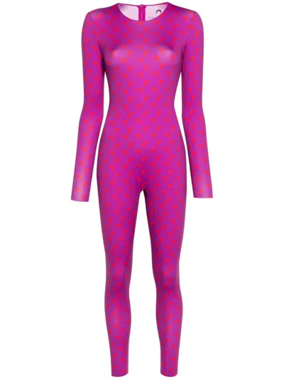 Marine Serre Moonogram-pattern Jumpsuit In Purple