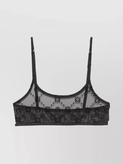 Marine Serre Moonogram Pattern Mesh Bra In Black