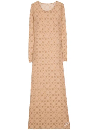 Marine Serre Moonogram-pattern Semi-sheer Dress In Braun