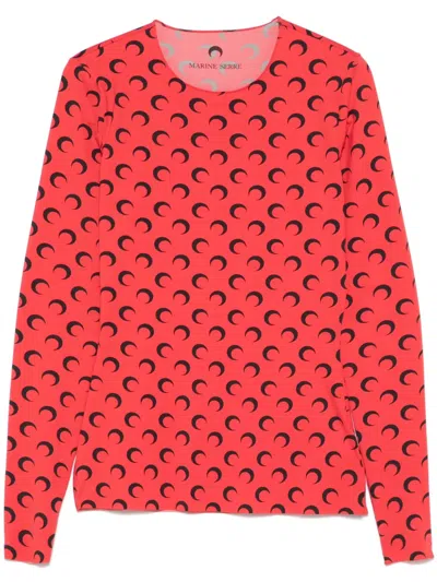 Marine Serre Red Recycled Moon Crewneck T-shirt In Rd10 Red