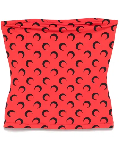 Marine Serre Moon Allover Tube Top In Red