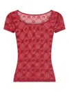 Marine Serre Fitted Sheer Mesh Moongram Pattern T-shirt In Red