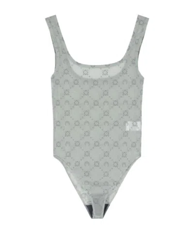 Marine Serre Moonogram Flocked Mesh Bodysuit In Grey