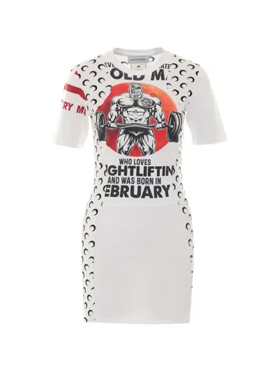 Marine Serre Moon-pattern Crew Neck Mini Dress In White