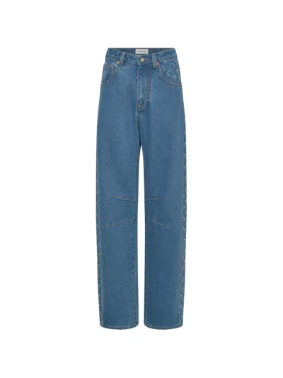 Marine Serre Moon-print Barrel Jeans In Blue