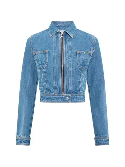 Marine Serre Fitted Trucker Jacket With Applied Chest Pockets In Blue
