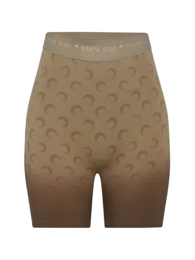 Marine Serre Moon-print Faded Shorts In Brown