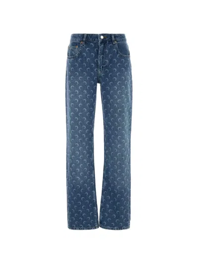 Marine Serre Moon-print Jeans In Blue