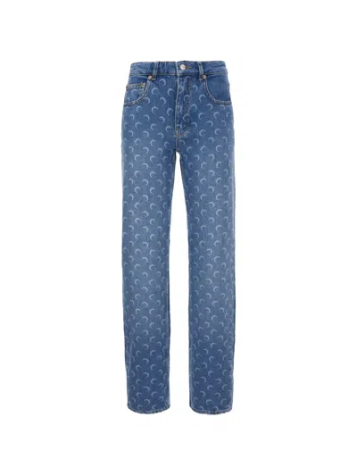 Marine Serre Moon-print Jeans In Blue