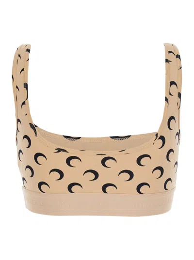 Marine Serre Moon-print Jersey Sports Bra In Beige
