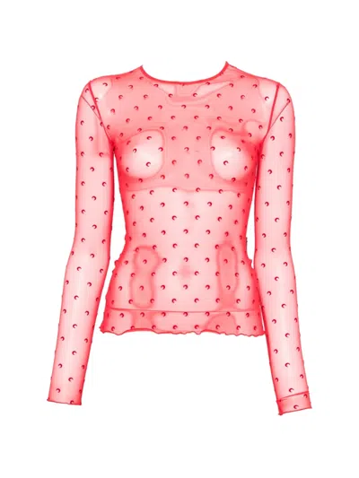 Marine Serre Moon Pattern Long Sleeve T-shirt In Red