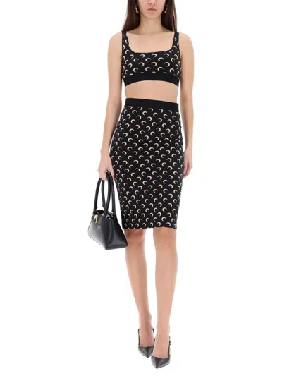 Marine Serre Moon-print Midi Skirt In Black