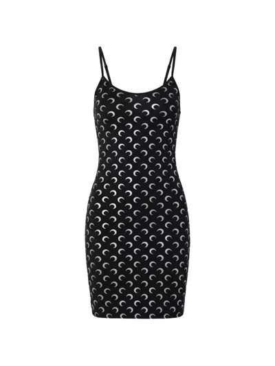 Marine Serre Moon Pattern Stretch Nylon Mini Dress In Black