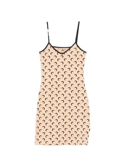Marine Serre Moon Printed Jersey Straps Mini Dress In Brown