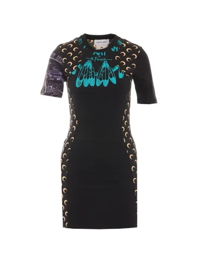 Marine Serre Moon-print Panelled Dress In Black