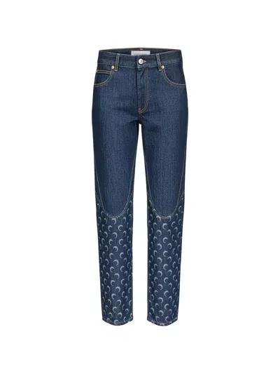 Marine Serre Moon-print Panelled Jeans In Blue