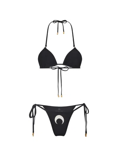 Marine Serre Moon-print Triangle Bikini Set In Black